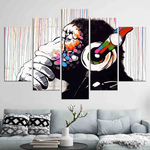 Impresión en Lienzo de Banksy, Mono Pensando - Decoración de Arte Callejero con Monos, Juego de 5 Lienzos Variados - Product Image 1