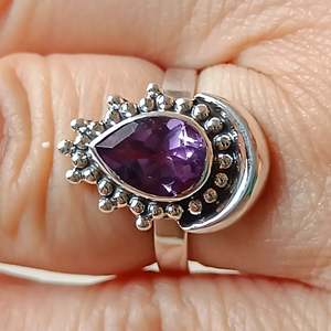 Navya <b>Craft</b> Handmade 925 Sterling Silver Women's <b>Ring</b> Pear Cut Amethyst Rhodium Plated Everyday Wear US Sizes 4 to 14 - Product Image 6