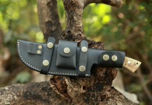 Cuchillos de seguimiento para acampar al aire libre hechos a mano de acero inoxidable con mango de madera y Funda de cuero hoja D2 para caza grado DIY - Product Image 6