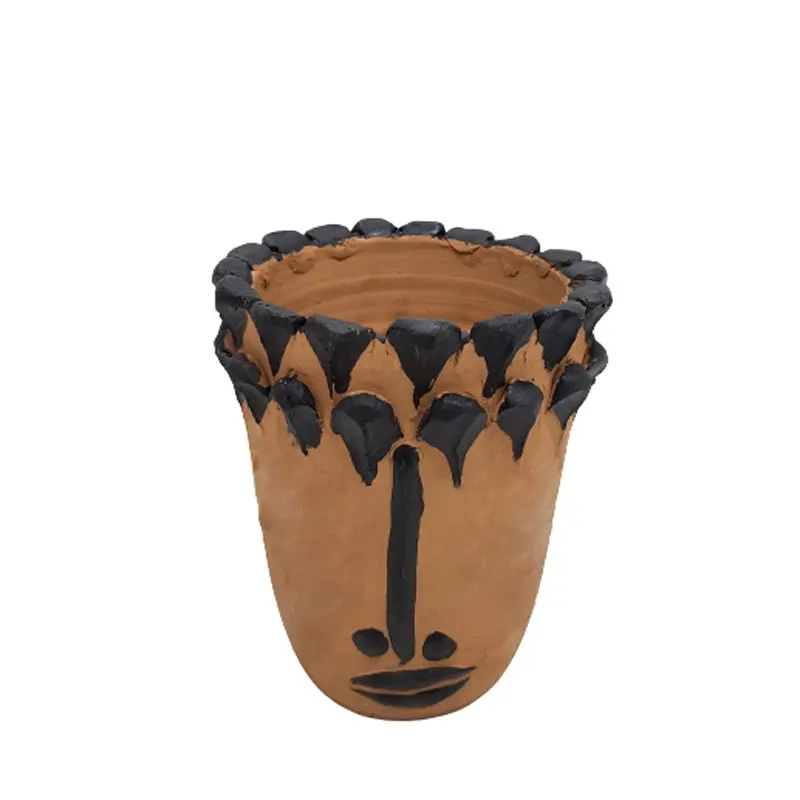Vas bunga wajah dari tanah liat cantik vas keramik warna alami & HITAM dan vas terakota untuk dekorasi rumah atas meja