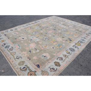 พรมวินเทจตุรกีขนาด 9.3x12.3 ฟุต พรมขนาดใหญ่ พรมขนสัตว์สีเทา-น้ำเงินลายแบบนามธรรม - Product Image 3