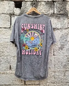 T-shirt vintage délavé à l'acide avec impression graphique personnalisée pour hommes de haute qualité 100% coton coupe normale poids lourd écologique respirant - Product Image 6