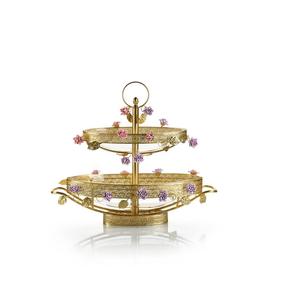 Wholesale 2-Tier Gold Plated Aluminum <b>Cake</b> Stand Pillar Shape <b>Wedding</b> Parties Decorative <b>Cake</b> Display Stand - Product Image 1