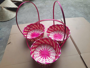 Traditional Style Handicraft Woven Bamboo <b>Basket</b> Painted Small Handle for Easter Egg Hunt <b>Picnic</b> Parties Birthday Decorations - Product Image 6