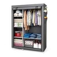 Armoire Portable Pliable Simple 105cm avec Deux Barres de Suspension Simples, Cadre en Acier Galvanisé, Housse à Fermeture Éclair, Montage Sans Outil