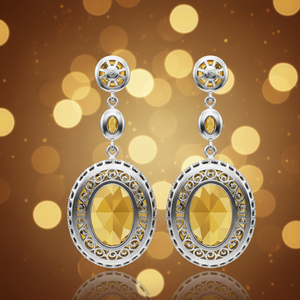 Yellow Hydro Oval with CZ <b>Earrings</b> 18 gm 925 Sterling <b>Silver</b> 18K Gold Plated <b>Earrings</b> for Women and Girl - Product Image 4