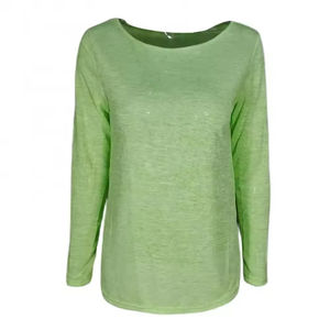 เสื้อผู้หญิงเสื้อยืดคอกลมแขนยาวลำลองสีพื้น - Product Image 3