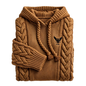 Pull à capuche en maille torsadée pour femme, beige, à manches longues, motif torsadé épais, poignets côtelés - Product Image 4