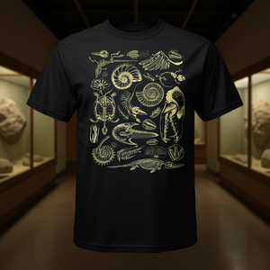 เสื้อยืดลายโครงกระดูกไดโนเสาร์ ไตรโลไบต์ และแอมโมไนต์ สำหรับสินค้าส่งเสริมการขายธีมโบราณคดี - Product Image 3