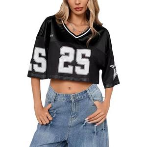 Camiseta de fútbol americano personalizada con cuello en V, ropa de calle de gran tamaño, ropa de práctica impresa, longitud de manga corta - Product Image 5