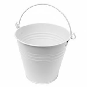 Seau en métal vintage avec revêtement en poudre blanche, avec poignée, pot de fleurs décoratif en fer, jardinière pour mariage, fête et décoration de jardin - Product Image 1