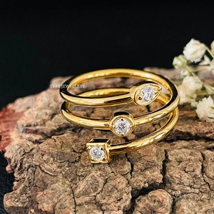 14K Solid Gold Lab Grown Diamond <b>Open</b> Wrap Around Women's Luxury Gift <b>Ring</b> - Product Image 1