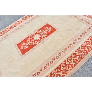 Tapis turc vintage classique Orange Beige 6.8 X 9.3ft Patchwork fait à la main Rectangle laine Polyester Latex support pour Teen Living - Product Image 5