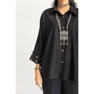 Conjunto de Camisa y Pantalón Salwar Kameez de Algodón Teñido con Adornos Dobby KST-43325 - Product Image 5