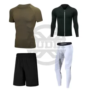 Excellent Quality Gym Running Fitness Kit Men's Compression Pants Short Sleeve Training Set In Unique Style