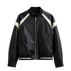 แจ็คเก็ตหนังคอตั้งสีดำปักลายตามสั่งแบบใหม่สำหรับผู้ชาย ฤดูหนาว กันน้ำ หนา - Product Image 2