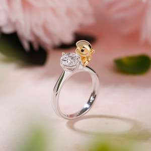 Jeulia Hug Me Sterling Silver <b>Ring</b> with Round Cut Zircon and Heart-Shaped Monkey Design - Product Image 6