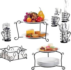 7-Piece Metal Buffet <strong>Wire</strong> <strong>Rack</strong> Organizer Plate &amp; Napkin <strong>Rack</strong> with Cutlery Holder Flatware Caddy Storage Dish <strong>Rack</strong> Kitchen Use - Product Image 2