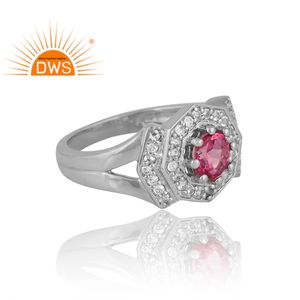 แหวนพลอยบุษราคัมชุบเงินแพลเลเดียมสีชมพูและสีขาวดีไซน์ทำด้วยมือสำหรับผู้หญิงเครื่องประดับที่กำหนดเองสำหรับผู้หญิงของขวัญสำหรับผู้หญิง - Product Image 4