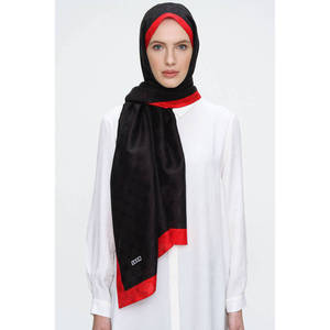 Black Polyester Rectangular Patterned <b>Scarf</b> with <b>Red</b> Border-Headpiece & Neckerchief - Product Image 2