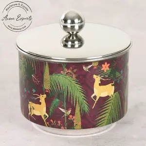 Manufacturer Wholesale Steel Forest Deer Printed Mini Container with Lid Used for Storage and Serving Snacks and Dry Fruits.