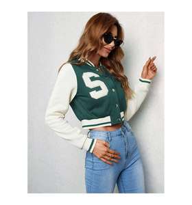 Haute qualité Patch broderie femmes collège personnalisé Baseball Bomber Letterman culture cuir manches université veste haut court - Product Image 5