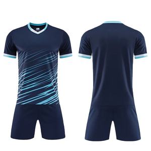 Ensemble de maillot de football à manches courtes pour hommes de haute qualité, uniforme de football pour adultes, maillot de football bleu pour garçon, nom personnalisé, numéro DIY - Product Image 3