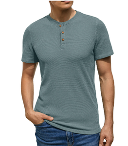 Men's Short Sleeve <b>Waffle</b> Henley T-<b>Shirt</b> Summer Casual Tee For Men - Product Image 3