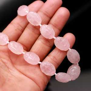 Collier de perles ovales sculptées à la main en Quartz Rose Blush Grace Pierres précieuses roses naturelles pour bijoux faits à la main romantiques et Style élégant - Product Image 3