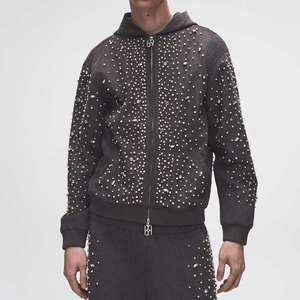 Conjunto de Sudadera con Capucha y Pantalones de Chándal de Lujo de Algodón Grueso con Logotipo Personalizado, Chándales Cuadrados de Alta Calidad con Pedrería para Unisex - Product Image 6