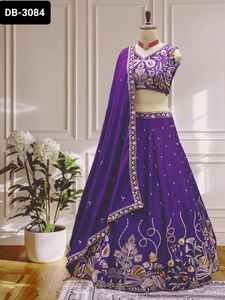 New Designer <b>Purple</b> Color Chinon Material Lehenga Choli with Heavy Sequence Embroidery Work and Chinon Fabric Dupatta Set - Product Image 3