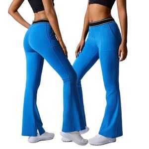 Leggings de yoga taille haute respirants en spandex avec impression par transfert thermique, pantalon évasé pour femmes, extensible, entraînement, fitness - Product Image 1