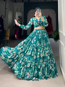 ชุดเดรสสวยชุดแฟนซีจีเช็กซ์ lehenga choli ลายดอกไม้ทำงานผู้ผลิตจากอินเดียขาย - Product Image 6