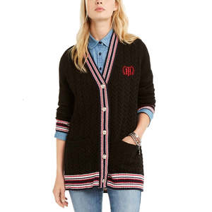 Cardigan Varsity da Donna Tommy Hilfiger in Maglia a Treccia Acrilica Nera XX-Large Lungo con Bottoni per Autunno/Inverno - Product Image 1