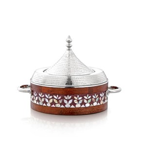 HOTPOT EN ACIER INOXYDABLE AVEC COUVERCLE AVEC BASE EN BOIS DANS UN NOUVEAU LOOK HOT SELLING SINLESS STEEL HOTPOT DANS UN NOUVEAU DESIGN PERSONNALISÉ rond - Product Image 1