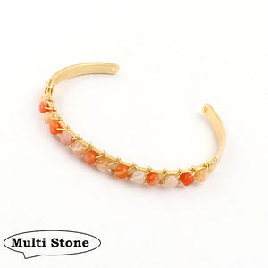 สร้อยข้อมือคาร์เนเลียนธรรมชาติกำไลข้อมือชุบทองแบบปรับได้สร้อยข้อมือลวดห่อลูกปัดสีส้มที่เรียบง่าย - Product Image 2
