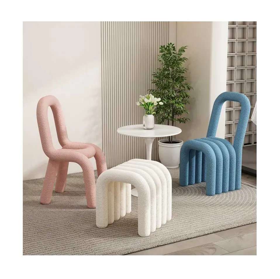 Lamb Wool Side Chairs Modern Kitchen Side Chair 16'' Wide Open Back Dining Side Nordic Creative Special-Shaped Chair