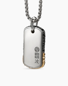 Colgante de plata de ley con oro amarillo de 18K y Diamante, colgante de etiqueta de ondas para joyería de moda para hombres - Product Image 3