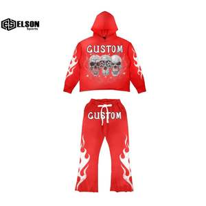 Pantalons de survêtement évasés et ensembles de sweat à capuche à impression graphique couleur unie Offre Spéciale à manches longues coupe et couture survêtements pour hommes imprimés bouffants - Product Image 2