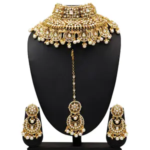 Derniers bijoux indiens exclusifs de mode Kundan colliers collier traditionnel serti de longues boucles d'oreilles 2023