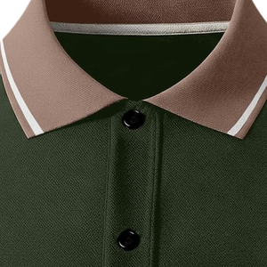Polo pour homme vert foncé avec col et manches contrastés, en coton doux, manches courtes, décontracté, élégant, haut tendance, confortable - Product Image 3