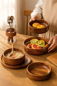 Bol de service en bois simple, vaisselle naturelle élégante, parfait pour la cuisine, la salle à manger et les repas quotidiens, fabriqué à la main en Inde - Product Image 2