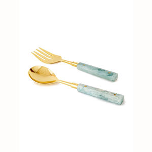 Usine de luxe de haute qualité vente en gros ensemble de cuillère et fourchette de service à salade en acier inoxydable finition or pour fêtes et événements - Product Image 2