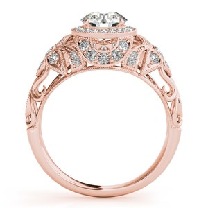 Bague de fiançailles en or rose 14 carats de style édouardi avec halo de diamants de 1,20 carat, élégante bague vintage en diamants - Product Image 2