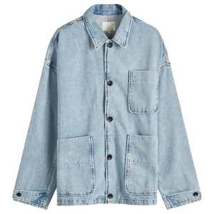 Chaqueta vaquera vintage acolchada de algodón azul claro unisex con botones de gran tamaño decoración cuello con capucha estampado sólido invierno - Product Image 4