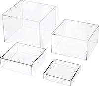 Ensemble de 4 boîtes en acrylique transparentes, cubes de présentation, supports de buffet empilables avec fonds creux
