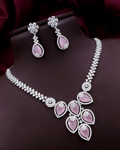 Conjunto de collar de diamantes de circón de diseñador con pendientes, conjunto de collar con acabado dorado para boda, boda de diamantes de circón CZ para mujer - Product Image 6