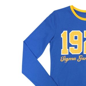 Sigma Gamma Rho SGRho 1922 Camiseta de manga larga Azul real 100 Algodón Brillo Letras griegas Impreso Sorority Apparel Greek Life Shirt - Product Image 2