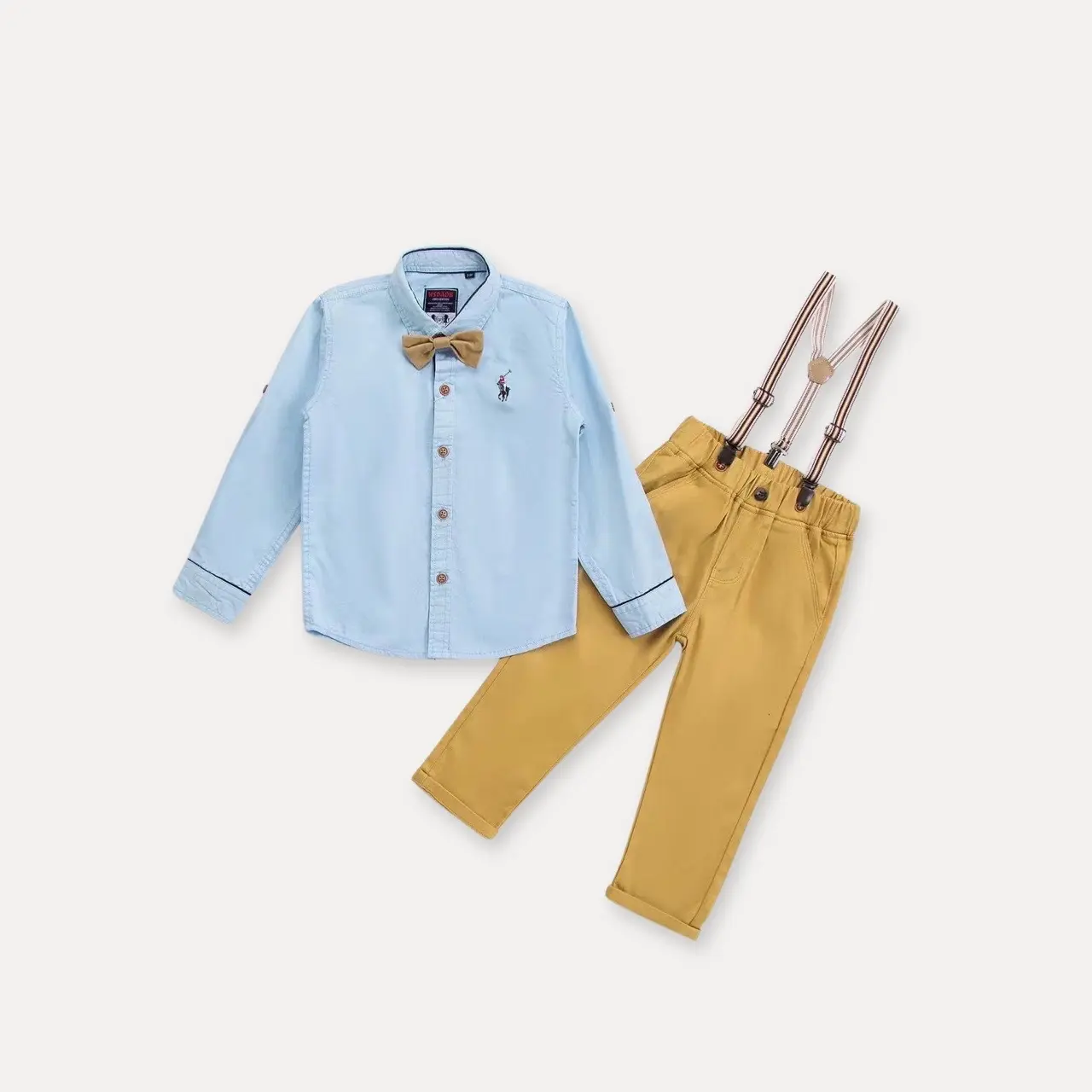 Fábrica Venda Direta Crianças Two Piece Suspender Suit Kids Clothing Set Casual Long Sleeve Party Little Boy Clothing