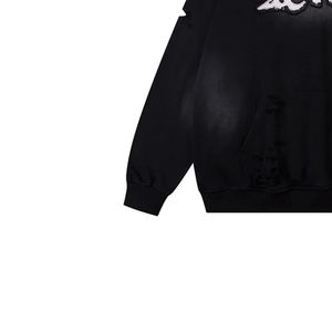 Sweat à capuche personnalisé avec fermeture éclair, broderie vintage, patchwork, appliqué lourd, effet délavé à l'acide, pierre - Product Image 4